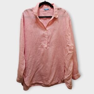J.McLaughlin Womens XL Pink 100% Linen Long Sleeve Popover Tunic Shirt XL